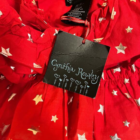 Cynthia Rowley Girls 2T Red Silver Star Print Ruffle Party Dress Holiday Toddler - Picture 4 of 5